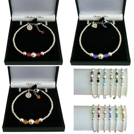Personalised Bracelet with Birthstones and Silver Beads