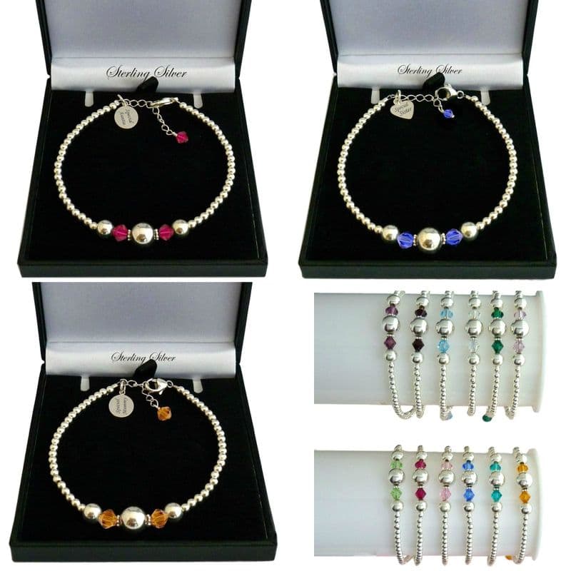 Personalised Bracelet with Birthstones and Silver Beads | Charming Engraving