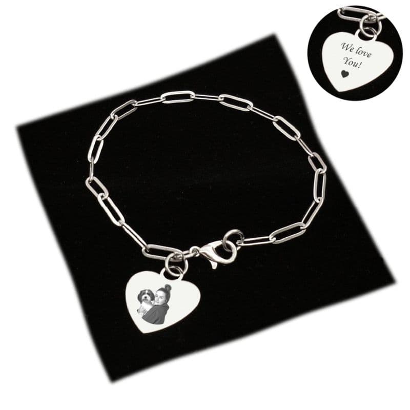 Personalised Bracelet with Engraved Photo, Paperclip Chain. High Quality Silver Steel | Charming Engraving