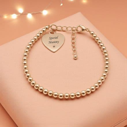 Personalised Bracelet with Rose Gold Beads, Engraved