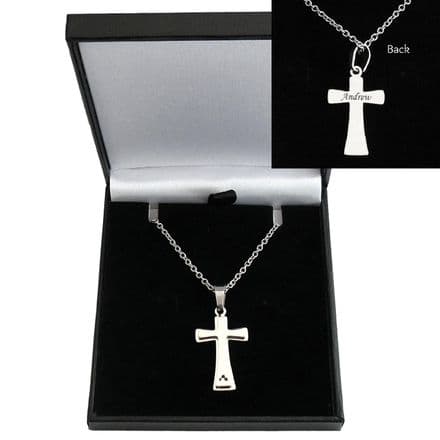 Personalised, Cross Necklace. Silver Steel, Crucifix, Any Engraving