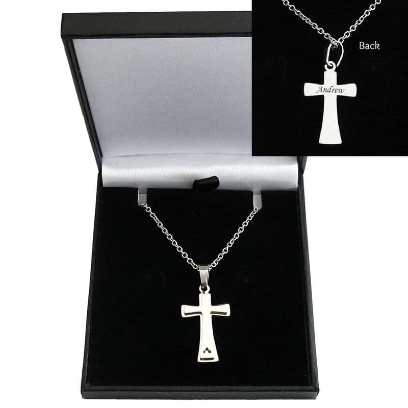 Personalised, Cross Necklace. Silver Steel, Crucifix, Any Engraving | Charming Engraving