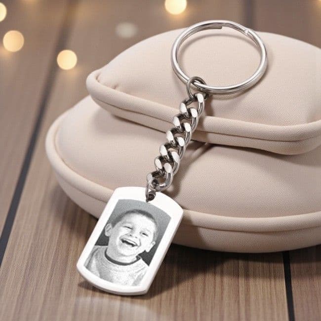 Personalised Dogtag Keyring with Photo Engraved | Charming Engraving
