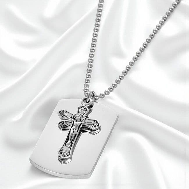 Personalised Dogtag Necklace with Crucifix | Charming Engraving
