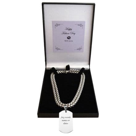 Personalised Father's Day Gift, Silver Stainless Steel Necklace, Engraved Dog Tag