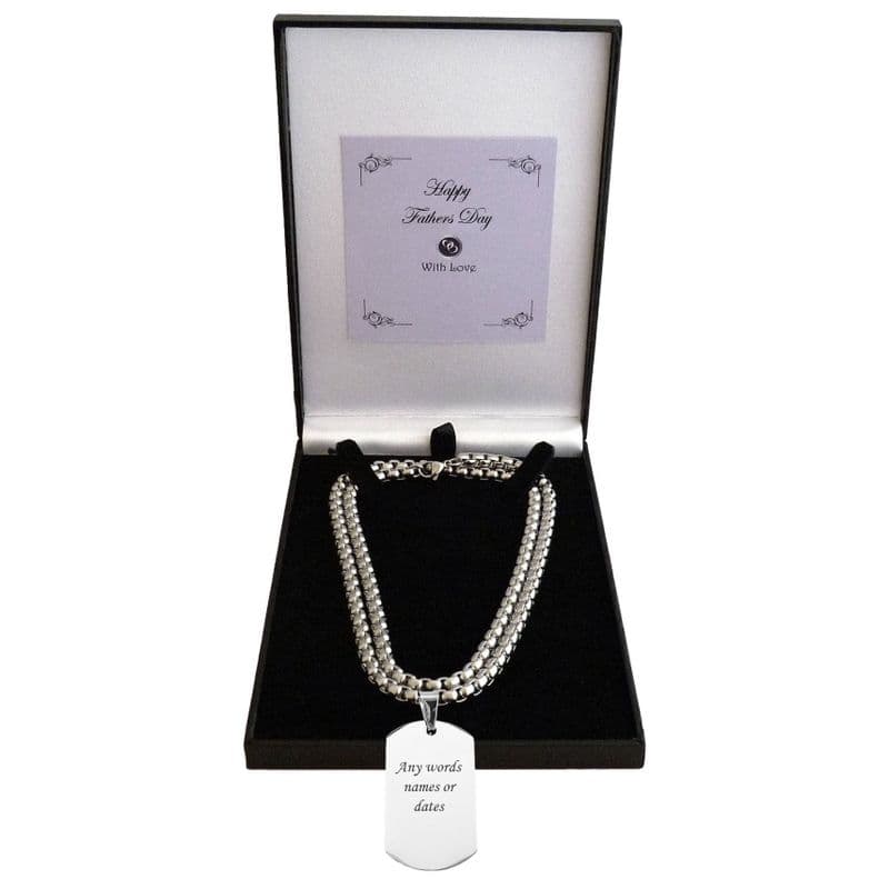 Personalised Father's Day Gift, Silver Stainless Steel Necklace, Engraved Dog Tag| Charming Engraving