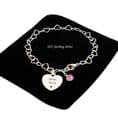 Personalised Heart Chain Birthstone Bracelet, 925 Sterling Silver | Charming Engraving