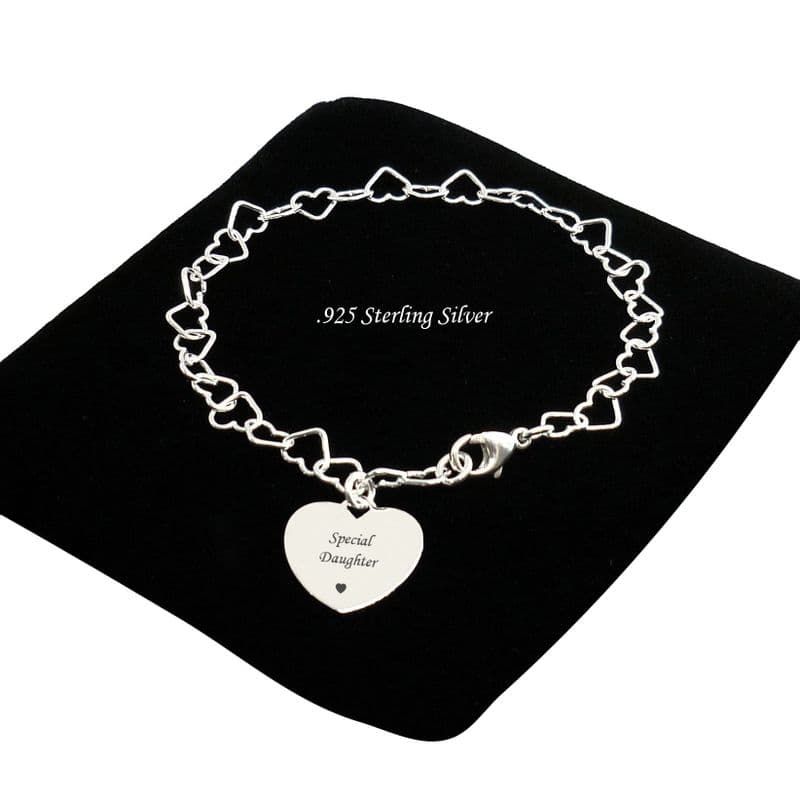 Personalised Heart Chain Bracelet, 925 Sterling Silver | Charming Engraving