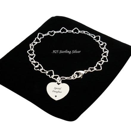 Personalised Heart Chain Bracelet, 925 Sterling Silver