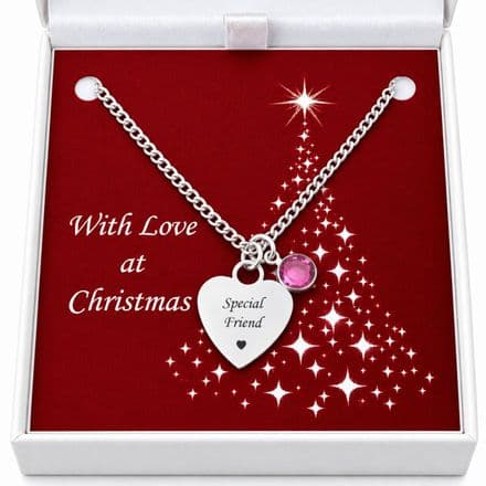 Personalised Heart Necklace for Christmas with Birthstone and Engraving