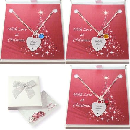 Personalised Heart Necklace for Christmas with Birthstone and Engraving