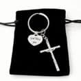 Personalised Keyring with Crucifix and Heart Charm | Charming Engraving