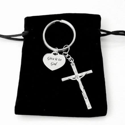 Personalised Keyring with Crucifix and Heart Charm