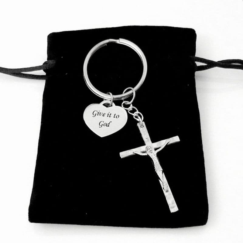 Personalised Keyring with Crucifix and Heart Charm | Charming Engraving