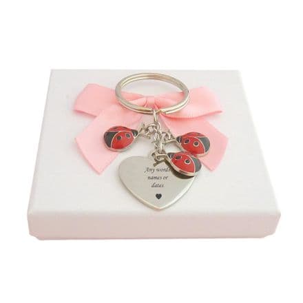Personalised Ladybird Keyring, Engraved Bag Charm