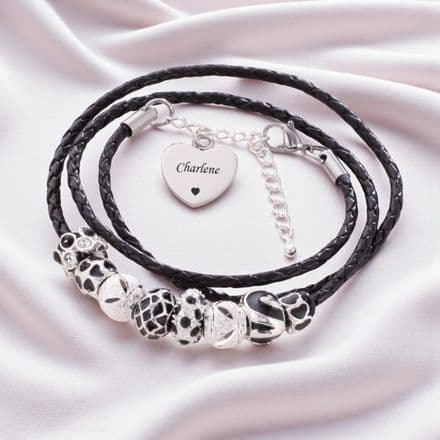 Personalised Leather Charm Bead Bracelet