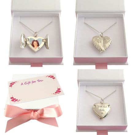 Personalised Locket Necklace, Angel Wings, Photo & Engraving