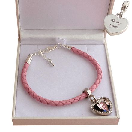 Personalised, Permanent Photo Bracelet with Engraving. Black or Pink