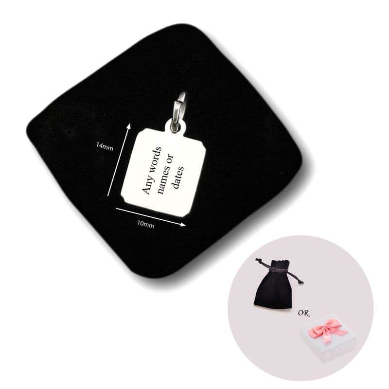 Personalised Rectangle Charm with Any Engraving, Silver Stainless Steel | Charming Engraving
