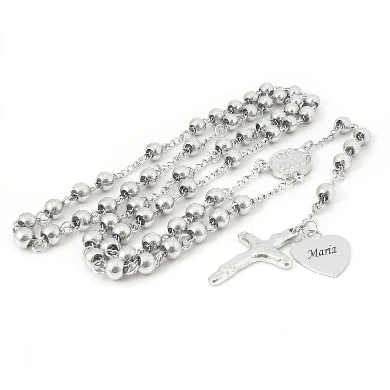 Personalised Rosary Beads with Engraved Heart Charm | Charming Engraving