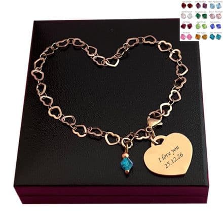Personalised, Rose Gold Chain, Engraved Bracelet, Birthstone