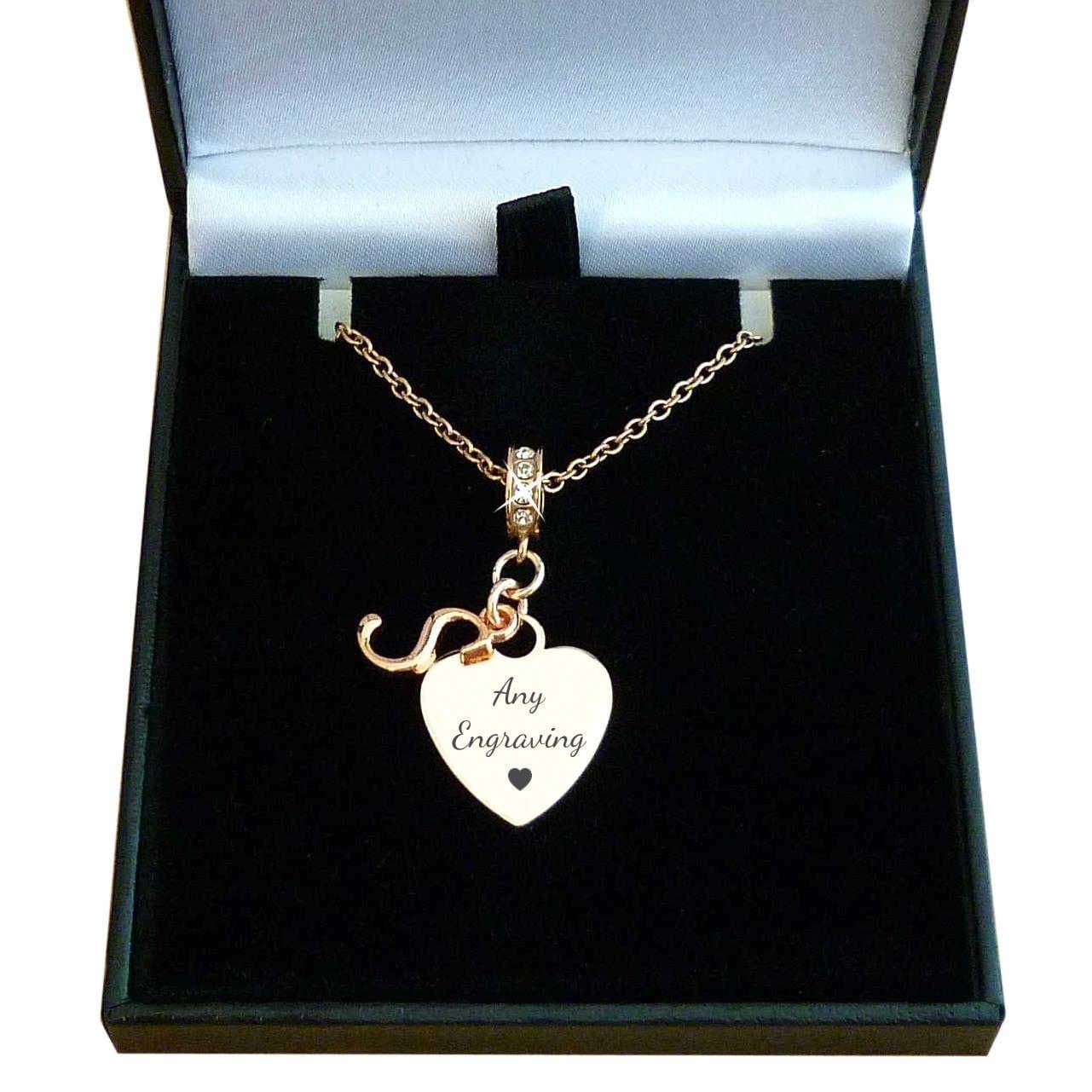 Personalised Rose Gold Initial Necklace with Engraving Charming - Main Image