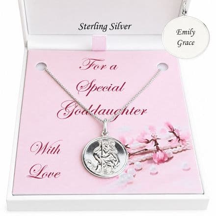 Personalised Saint Christopher Necklace for Girls, 925 Sterling Silver