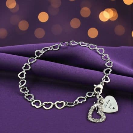 Personalised Silver Steel Heart Bracelet with Custom Engraving