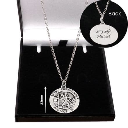 Personalised St Christopher Necklace, Engraved Gift, 23mm