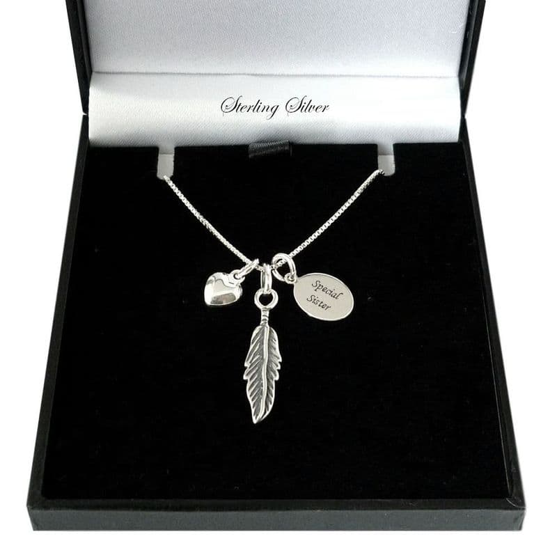 Personalised Sterling Silver Feather Necklace with Engraving | Charming Engraving