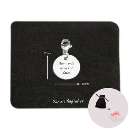 Personalised Sterling Silver Round Charm, Lobster Clasp, 12mm