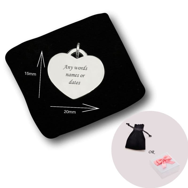 Personalised Tiffany Style Heart Charm with Any Engraving, Silver Stainless Steel | Charming Engraving