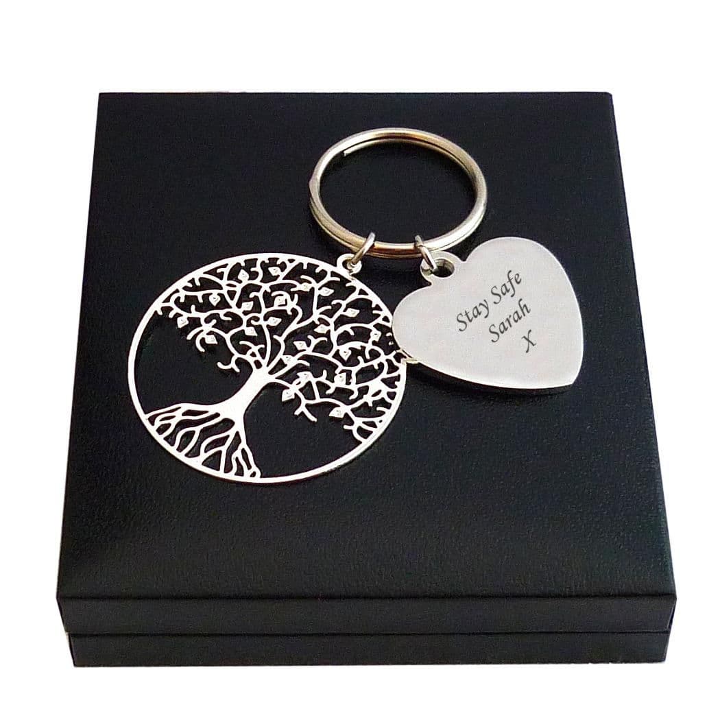 Personalised Tree of Life Keyring, Engraved Gift Charming Engraving