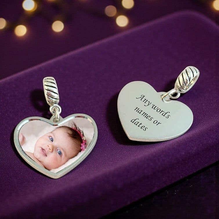 Photo Charm on Sterling Silver Bail, with Engraving | Charming Engraving