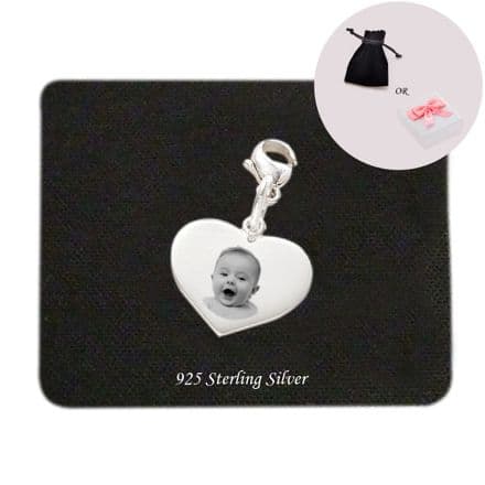 Photo Engraved Silver Heart Charm on Lobster