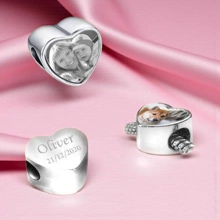 Photo Heart Charm Bead for Pandora Style Bracelets | Charming Engraving