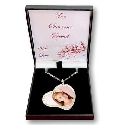 Photo Necklace, Side Hanging Heart Pendant with Any Photograph