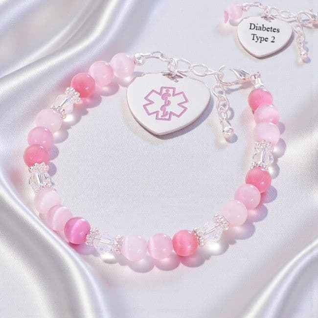 Pink Beaded Medical Bracelet with Engraving | Charming Engraving