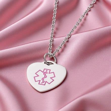Pink Medical Heart Necklace with Engraving