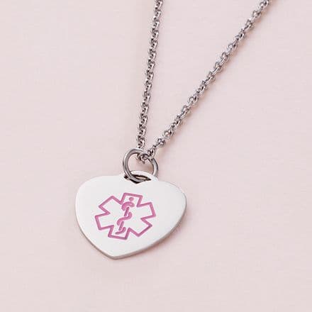 Pink Medical Heart Necklace with Engraving