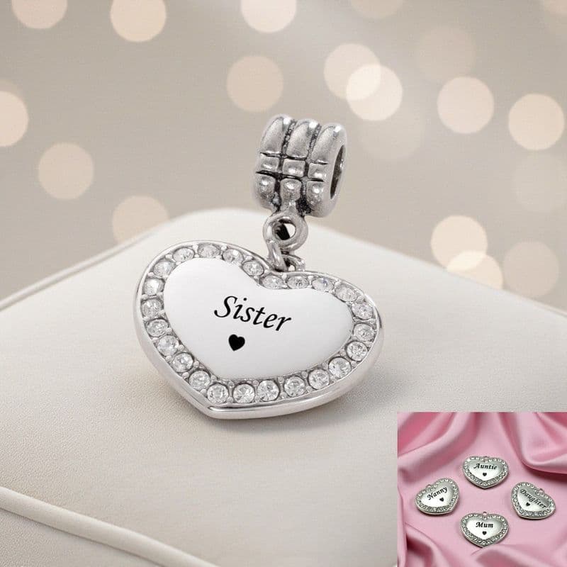 Heart Charm on Bail for Mummy or Sister | Charming Engraving