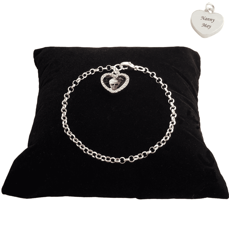 Rolo Chain Charm Bracelet, Sterling Silver, with Any Photo and Engraving | Charming Engraving