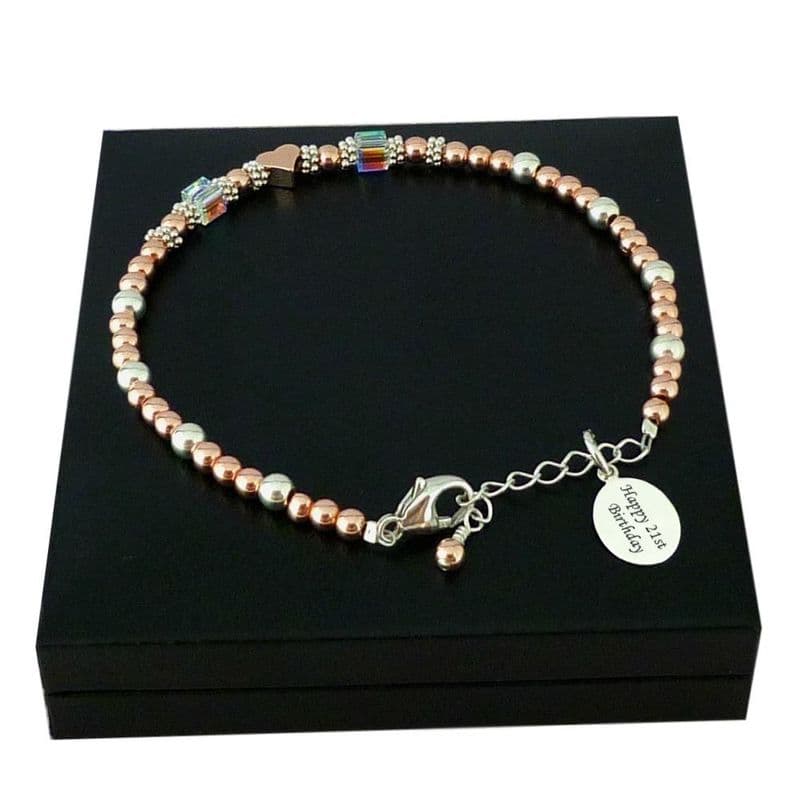 Rose Gold and Sterling Silver Bracelet with Engraving | Charming Engraving