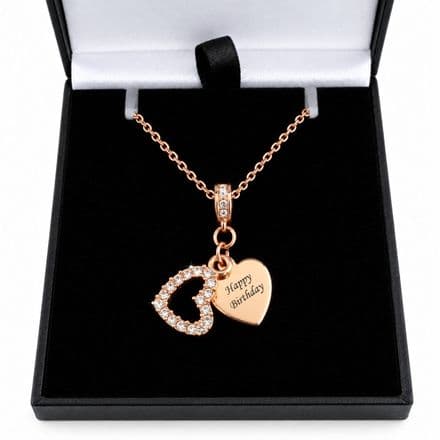Rose Gold Crystal Heart Necklace with Personalised Engraving