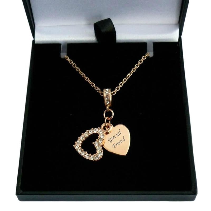 Rose Gold Crystal Heart Necklace with Personalised Engraving | Charming Engraving