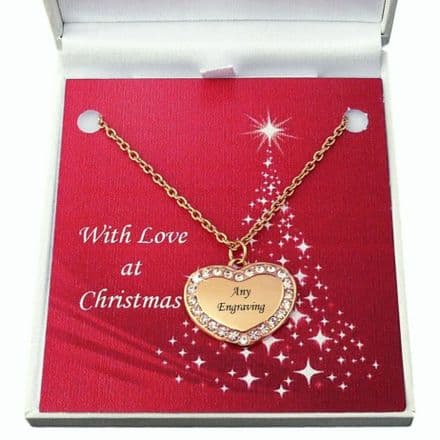 Rose Gold Engraved Heart Necklace for Christmas
