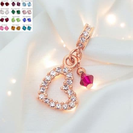 Rose Gold Heart with Birthstone Charm for Pandora