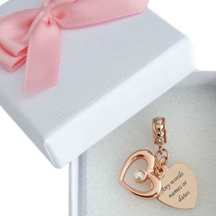 Rose Gold Hearts Charm, fits Pandora, Any Engraving