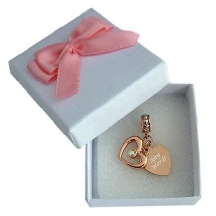 Rose Gold Hearts Charm, fits Pandora, Any Engraving
