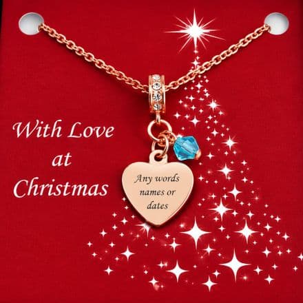 Rose Gold Necklace for Christmas with Birthstone and Personalised Engraving